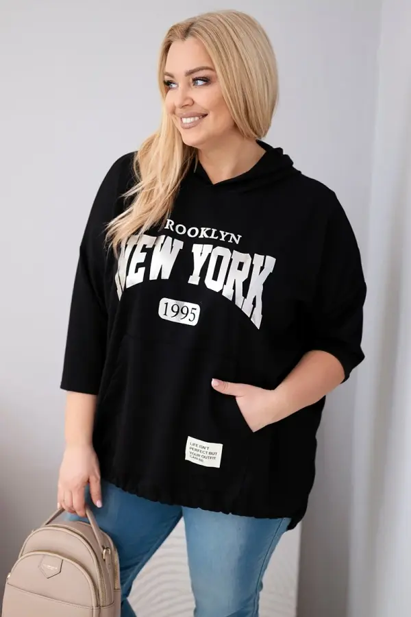 Kesi Włoski Дамски суитшърт от вискоза с кенгуру, plus size, Kesi, черен