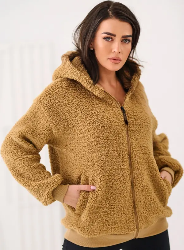 Factory Price Дамски суитшърт с цип, цвят камила