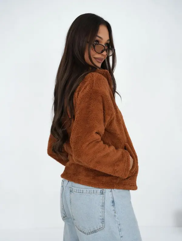 Factory Price Дамски суитшърт с цип, светлокафяв