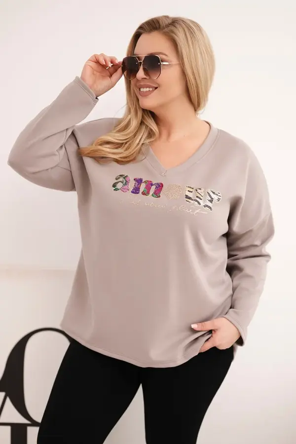 Kesi Włoski Дамски суитшърт с големи размери, щампа и V-образно деколте