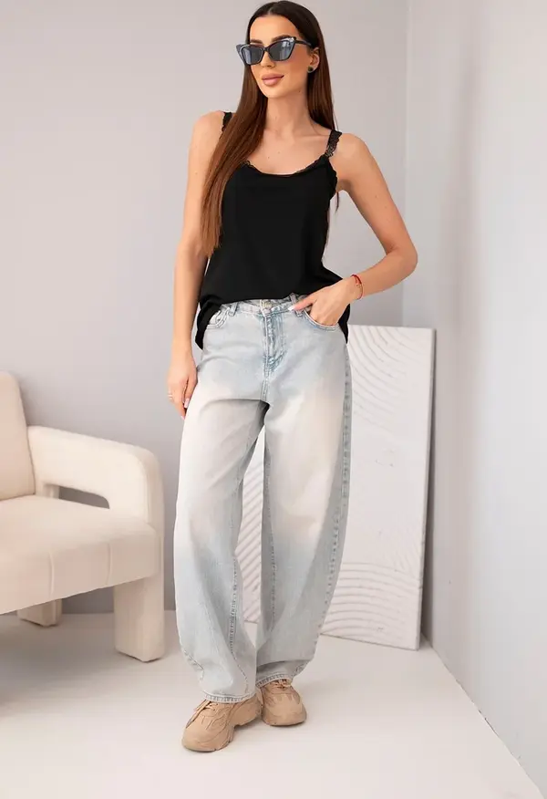 Kesi Włoski Дамски топ без презрамки Kesi с дантелена кант, черен