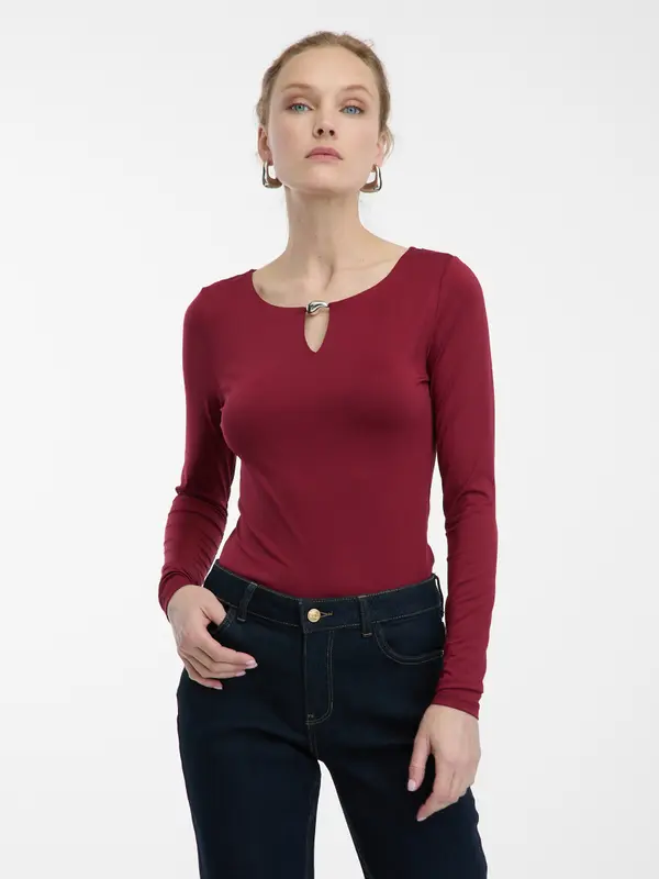 Orsay Дамски топ с дълъг ръкав в бордо