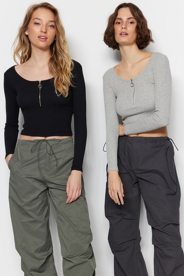 Trendyol Дамски топ. Trendyol TWOAW22BZ0134/Black-Grey