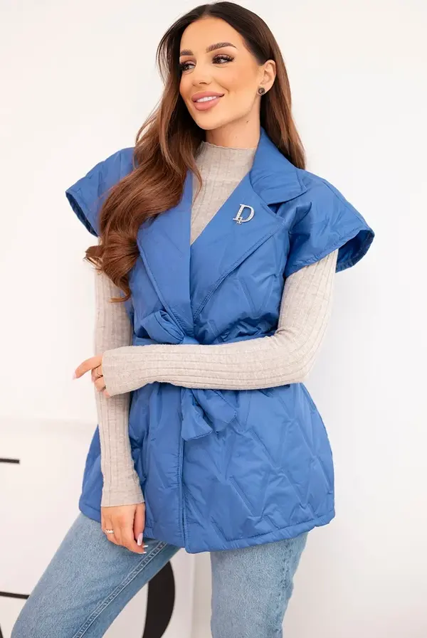 Kesi Włoski Дамски ватиран елек Kesi с колан, син