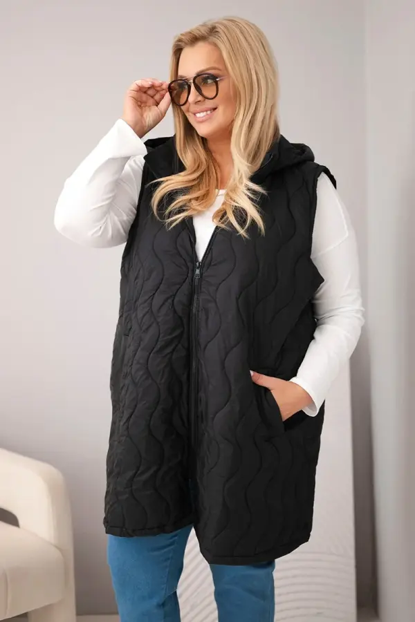 Kesi Дамски ватиран елек с качулка, размер plus size, Kesi, черен