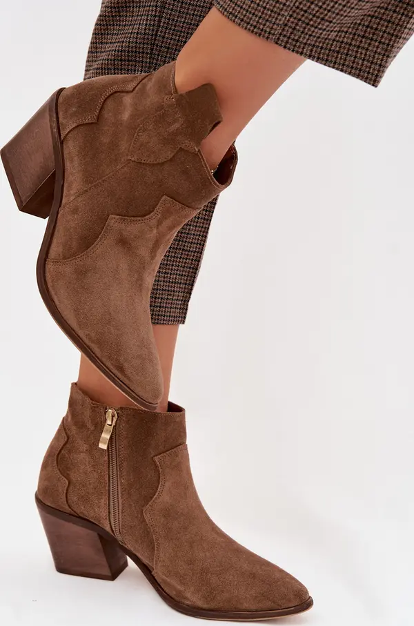 Zazoo Дамски велурени боти до глезена Zazoo 3153 каки