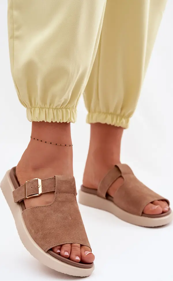 Boto Дамски велурени чехли на платформа, цвят camel