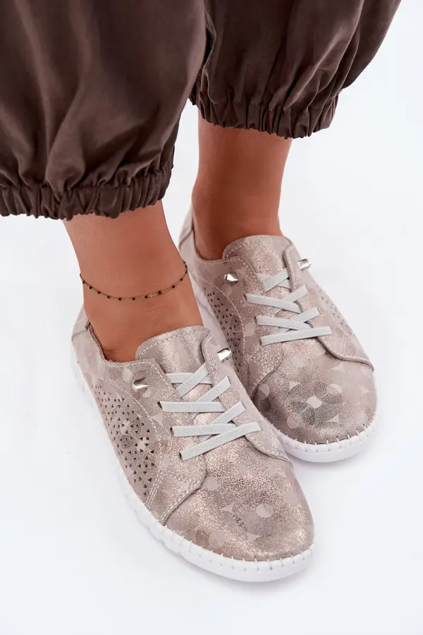 EVENTO Дамски велурени мокасини Evento бежово-златисти