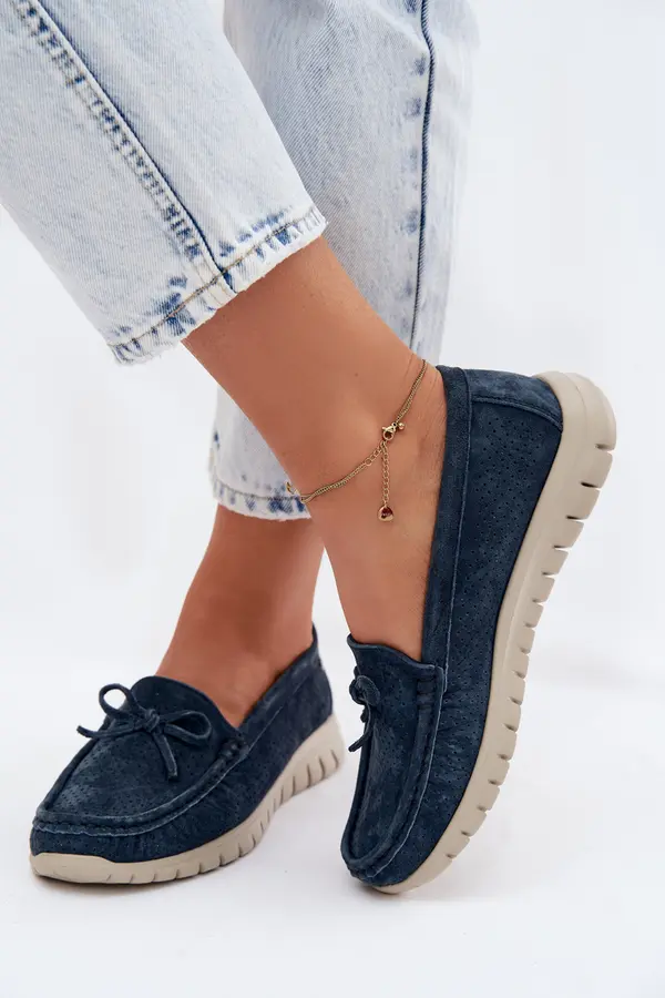 VINCEZA Дамски велурени мокасини с панделка Vinceza