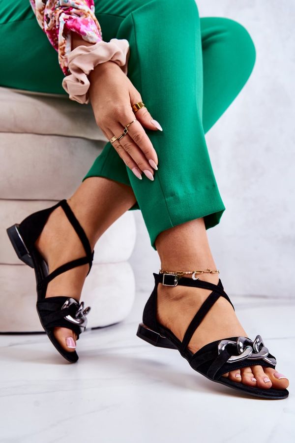 Laura Messi Дамски велурени сандали с верижка Laura Messi 2365 Черни