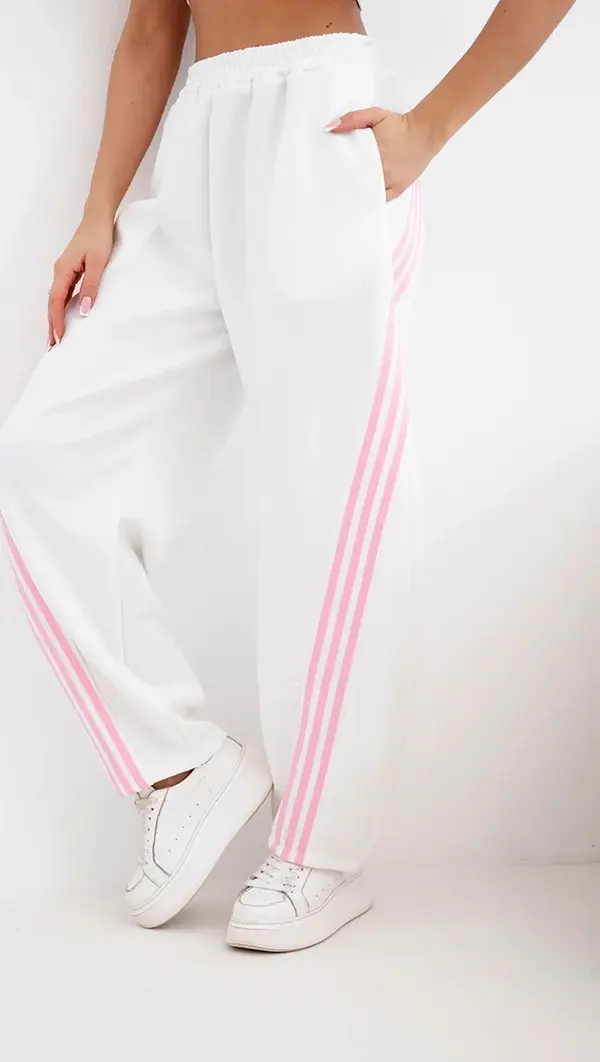 Kesi Włoski Дамски вискозен панталон Kesi с бяла странична ивица