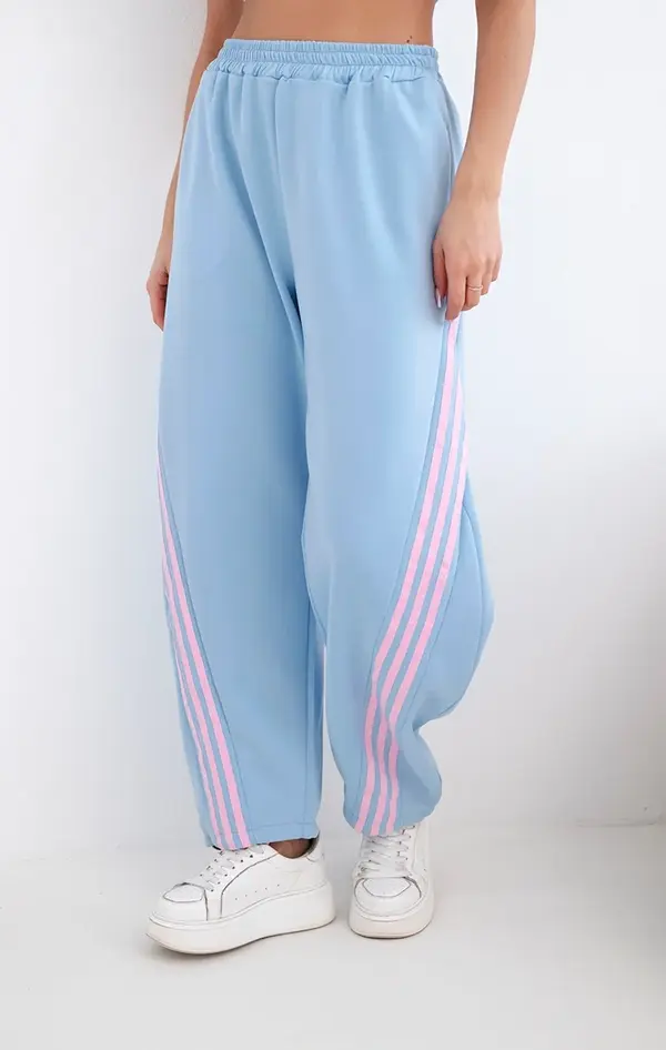 Kesi Włoski Дамски вискозен панталон Kesi със странична ивица, син