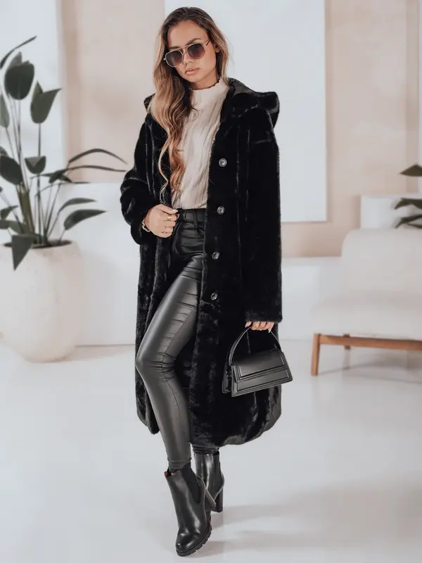 DStreet Дамско черно кожено палто HELLOCHIC