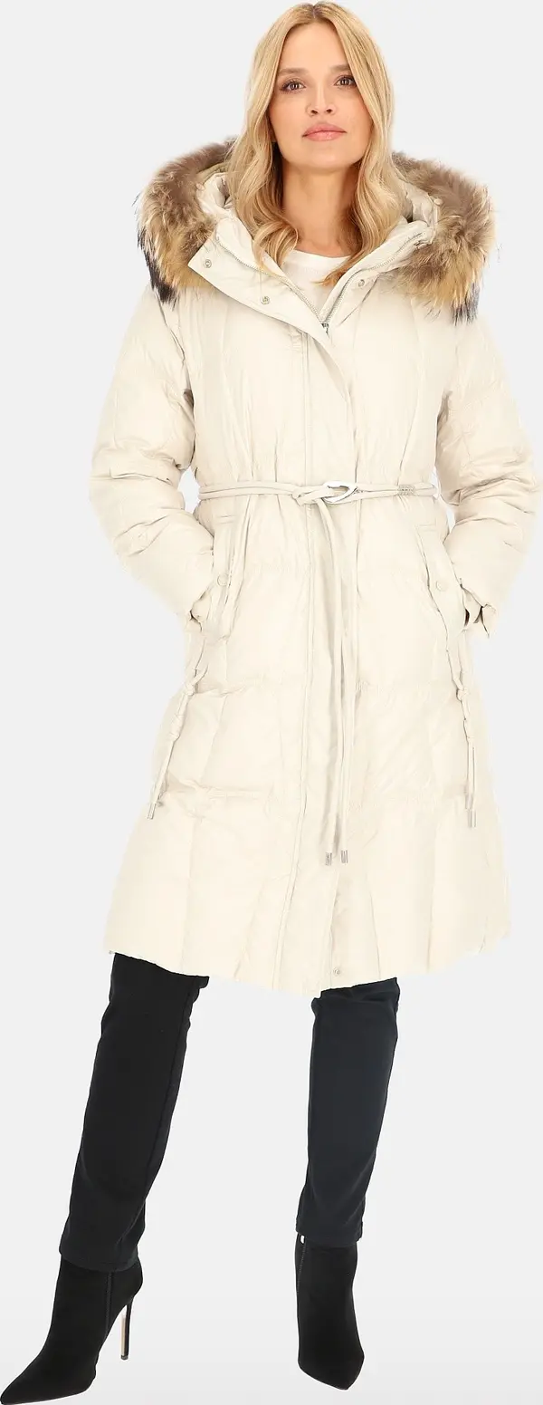 PERSO Дамско дълго палто с декоративен колан