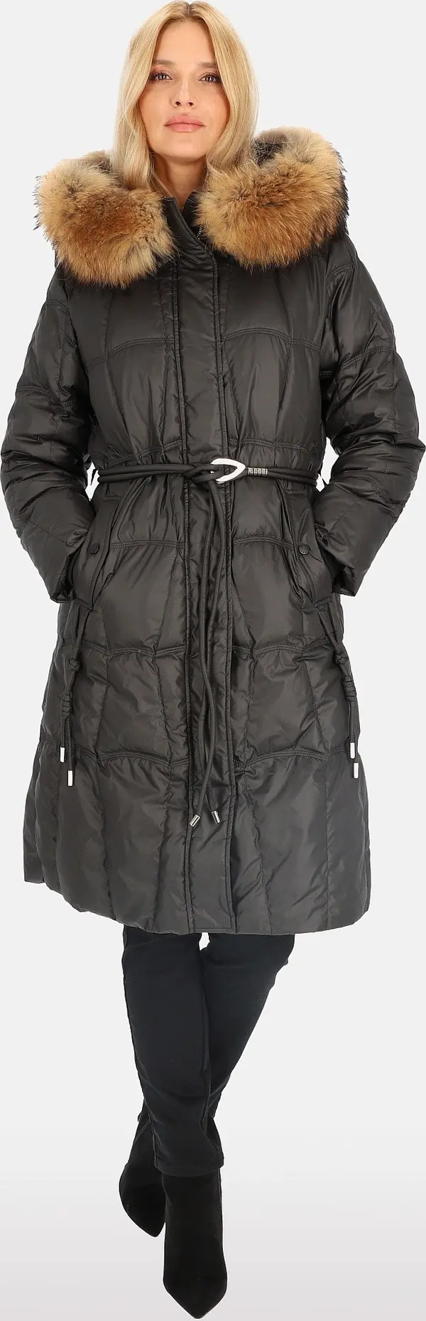 PERSO Дамско дълго палто с колан