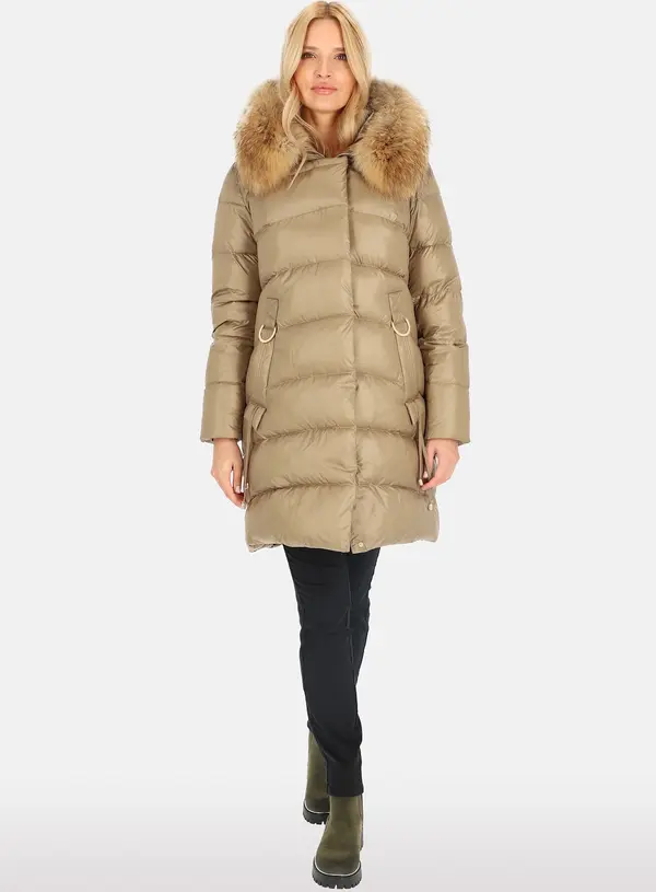 PERSO Дамско дълго ватирано яке с косъм