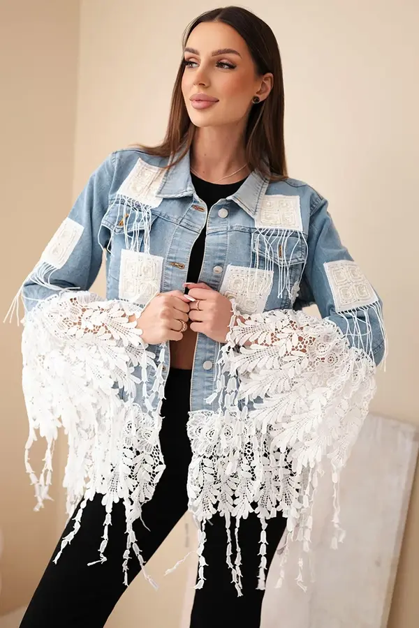 Kesi Włoski Дамско дънково яке с дантела и пискюли