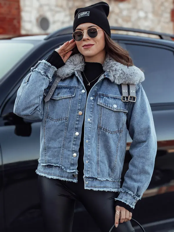 DStreet Дамско дънково яке с косъм FURDENIM