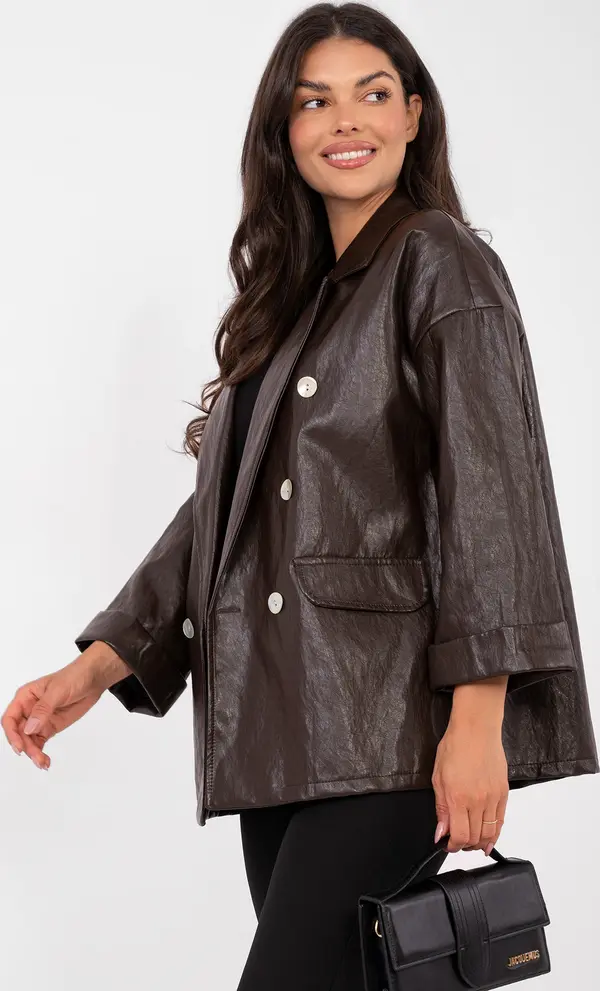 RUE PARIS Дамско кожено сако, тъмнокафяво