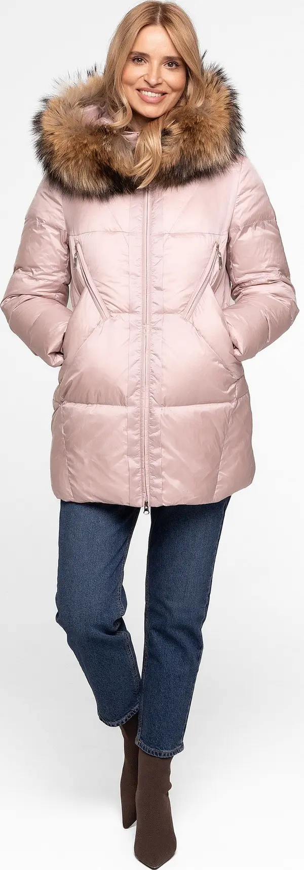 PERSO Дамско късо яке с естествен пълнеж и пух