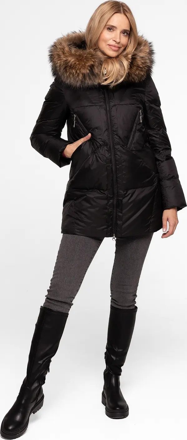 PERSO Дамско късо яке с естествени пера и косъм