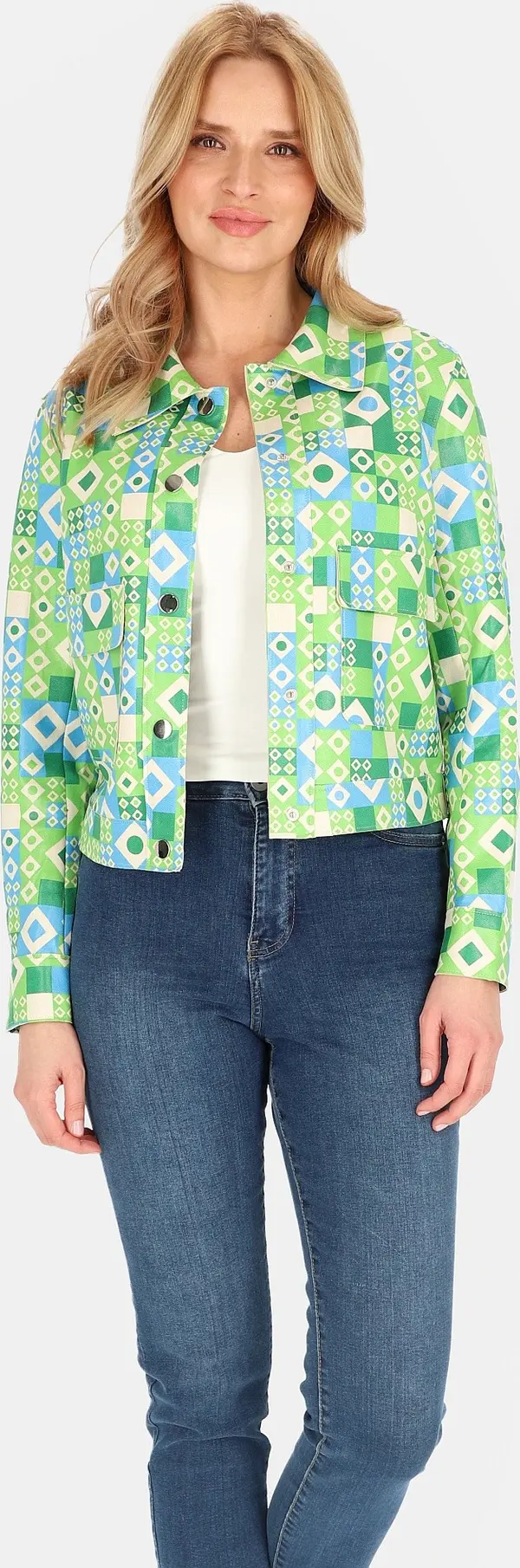 PERSO Дамско късо яке с геометрични шарки