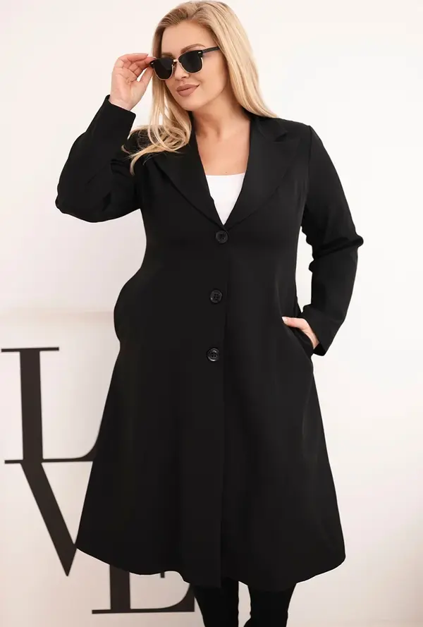 Kesi Włoski Дамско палто Kesi Plus Size с яка, черно