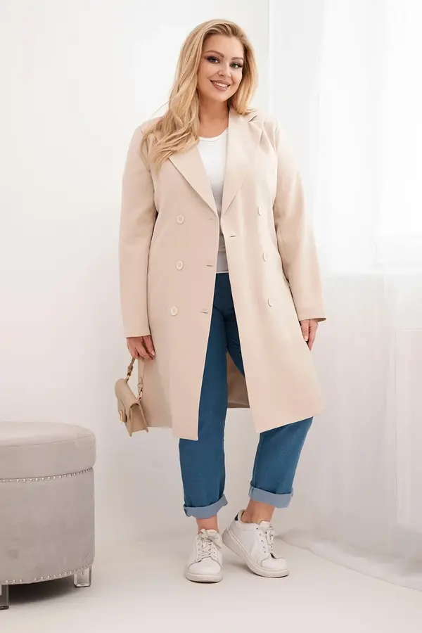 Kesi Włoski Дамско палто Kesi Włoski Plus Size с яка, бежово