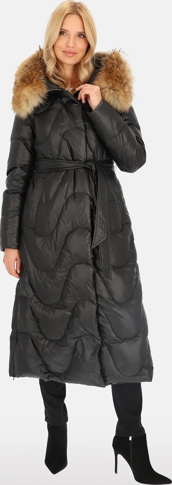 PERSO Дамско пухено палто с естествена кожа