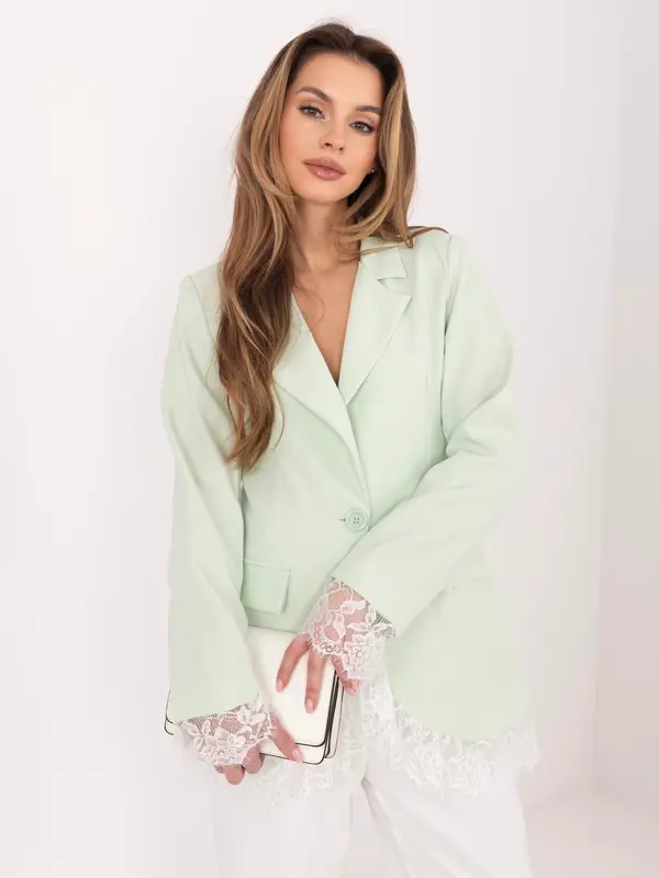Factory Price Дамско сако в цвят мента с дантелена облицовка