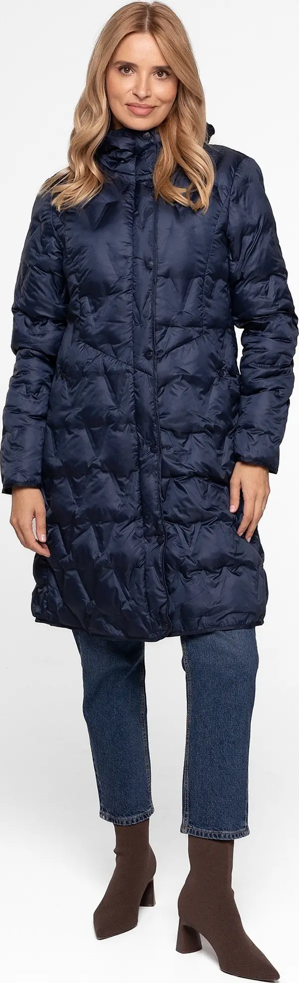 PERSO Дамско ватирано изолирано яке с качулка, тъмносиньо