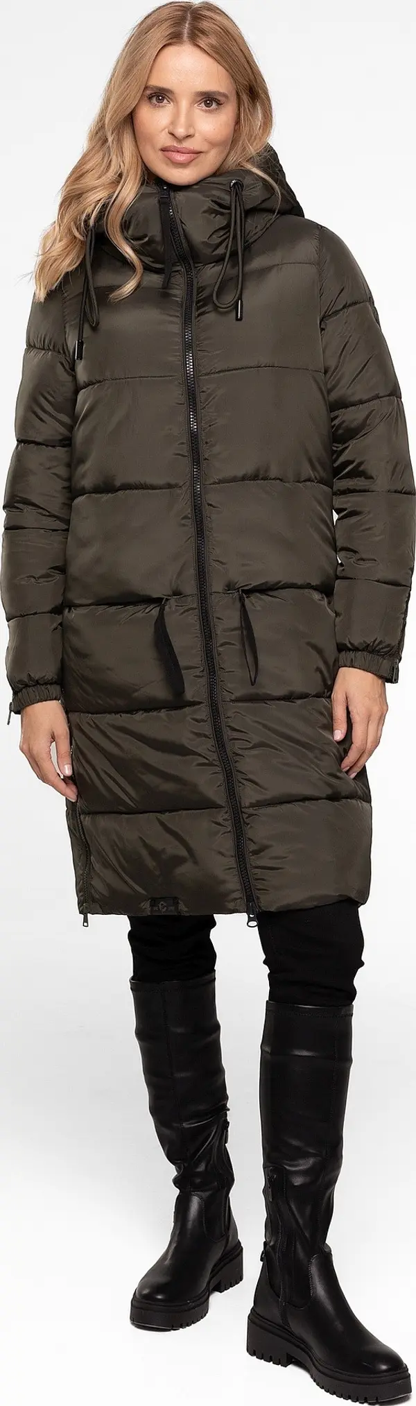 PERSO Дамско ватирано яке PERSO с качулка в цвят каки