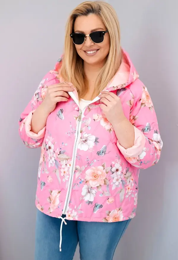 Kesi Włoski Дамско ватирано яке с качулка, флорален мотив