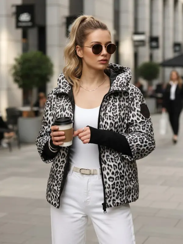 DStreet Дамско ватирано яке с леопардов принт
