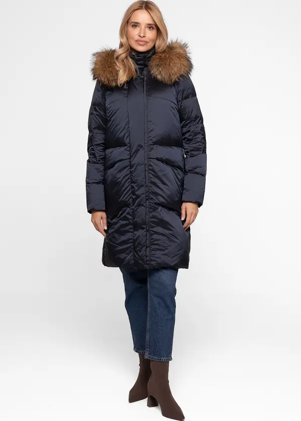 PERSO Дамско ватирано зимно яке с естествена кожа