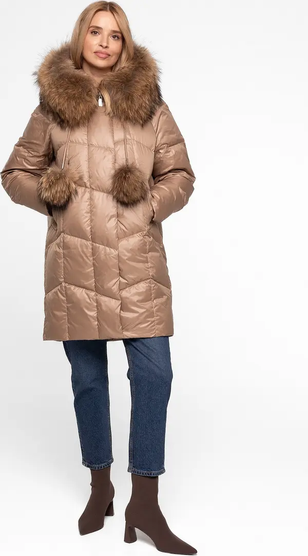 PERSO Дамско ватирано зимно яке с косъм