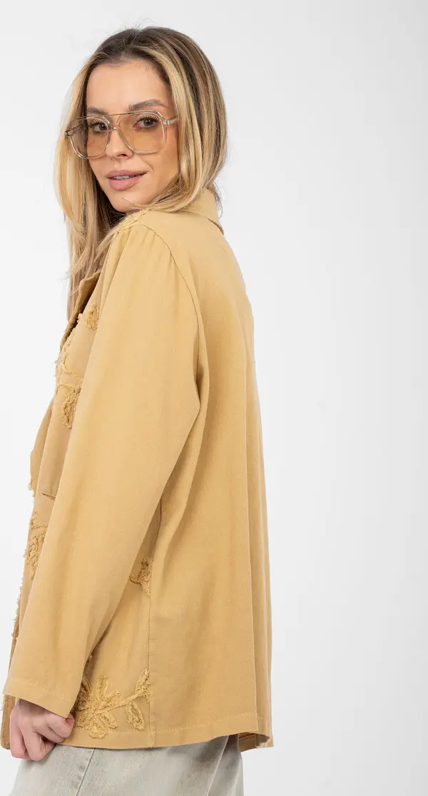 RUE PARIS Дамско яке тип камила с бродерия