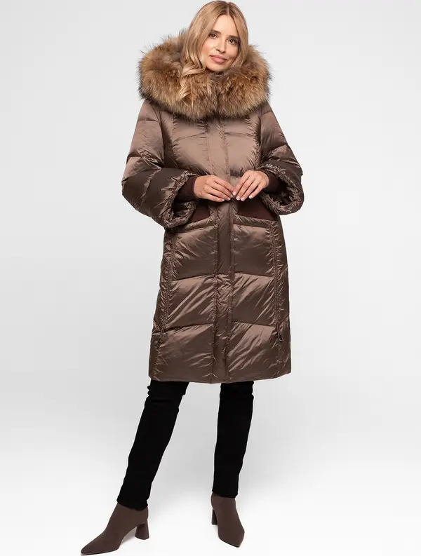 PERSO Дамско зимно пухено яке с истинска кожа