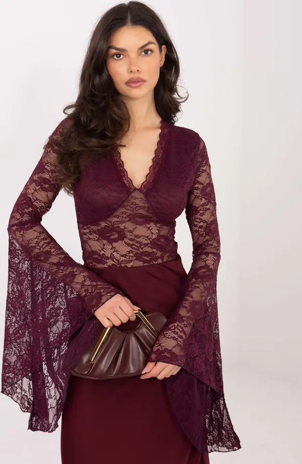 Factory Price Дантелена блуза в бордо цвят