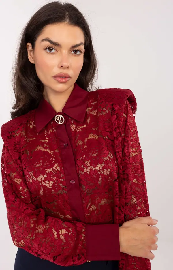 Italy Moda Дантелена блуза в бордо цвят