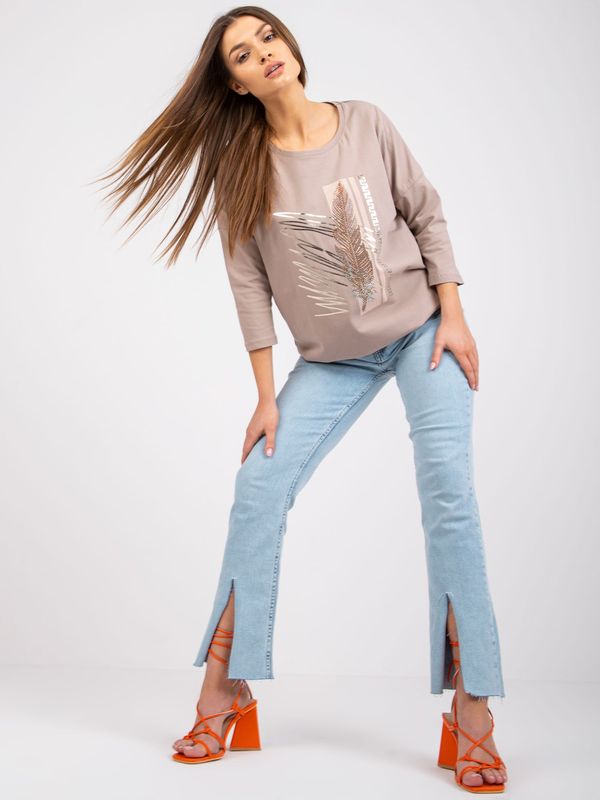 Fashionhunters Dark beige blouse with Sarah application