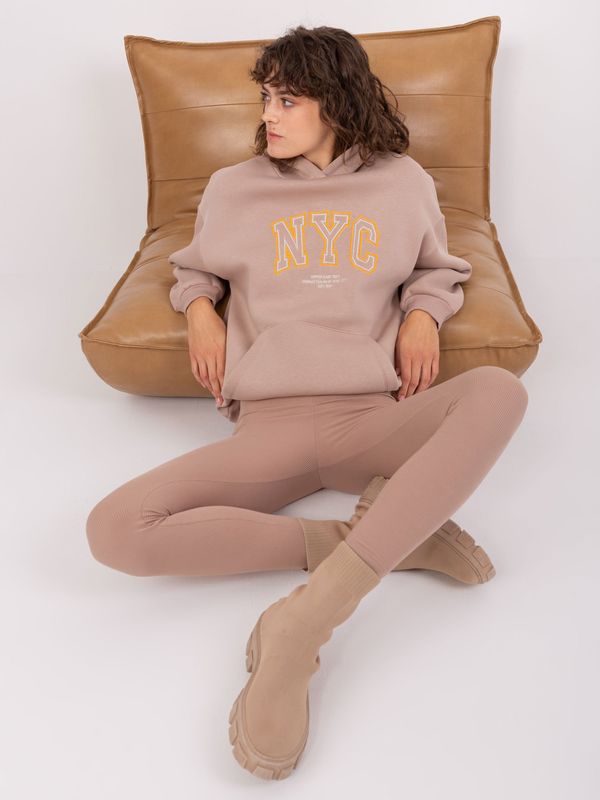 Fashionhunters Dark beige cotton kangaroo sweatshirt