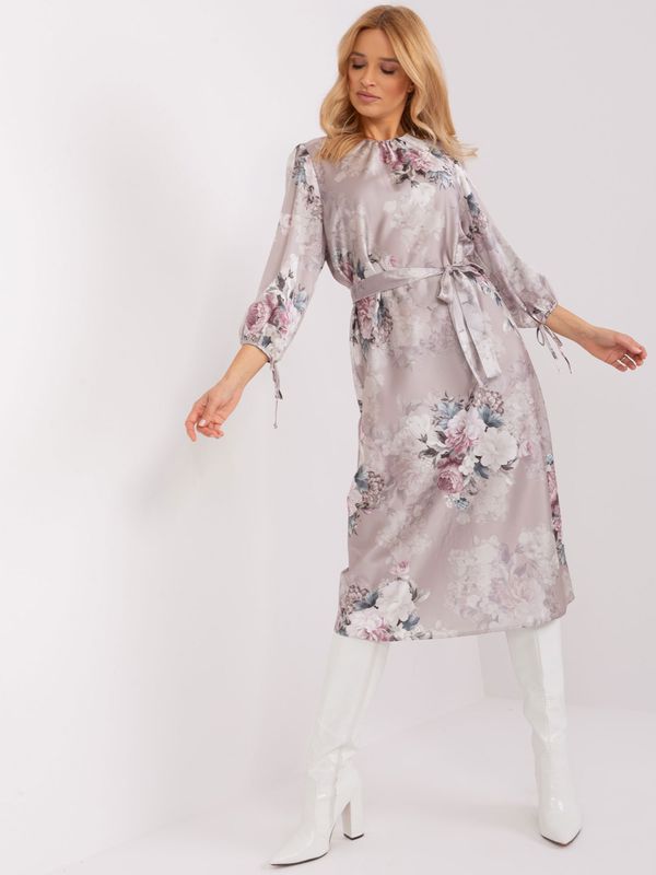 Fashionhunters Dark Beige Floral Midi Wedding Dress