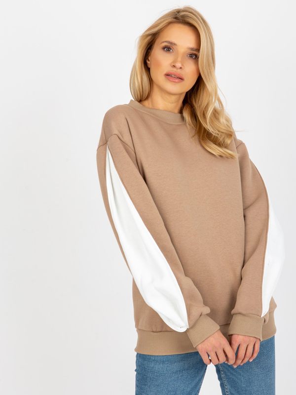 Fashionhunters Dark beige hoodie with parked sleeves