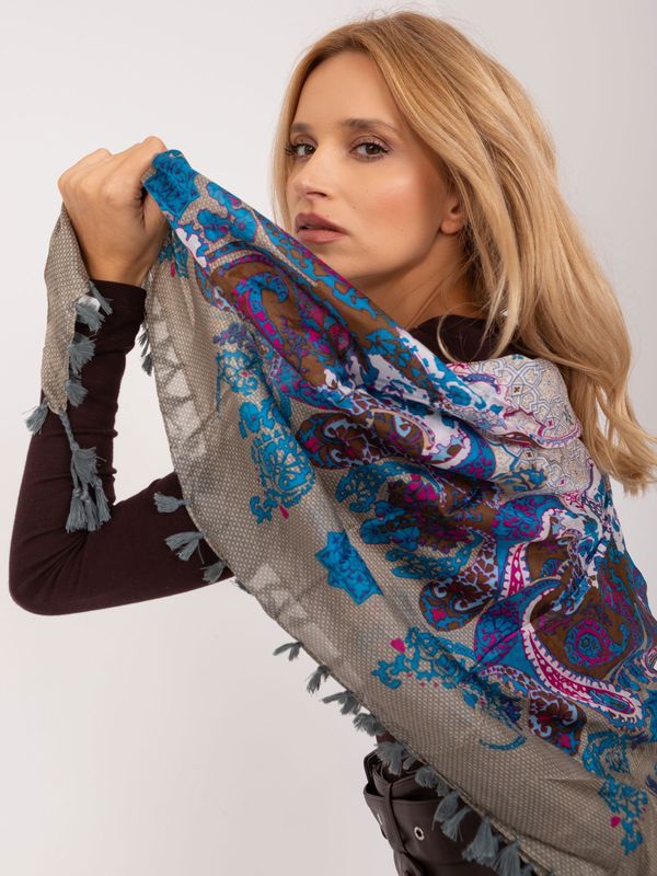 Fashionhunters Dark beige silk scarf with patterns