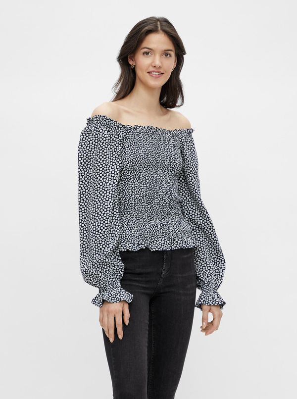 Pieces Dark Blue Floral Off-the-Shoulder Blouse Pieces Laoise - Women