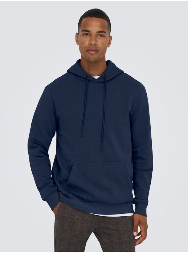 Only Dark blue mens basic hoodie ONLY & SONS Ceres - Men