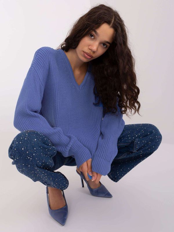 Fashionhunters Dark blue oversize sweater with wool
