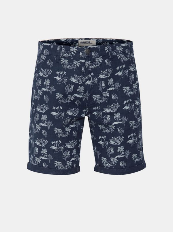 Blend Dark Blue Patterned Linen Shorts Blend - Men