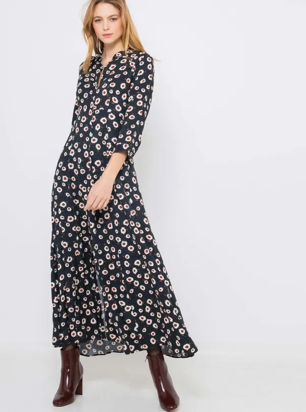 CAMAIEU Dark Blue Patterned Shirt Maxi dress CAMAIEU - Women